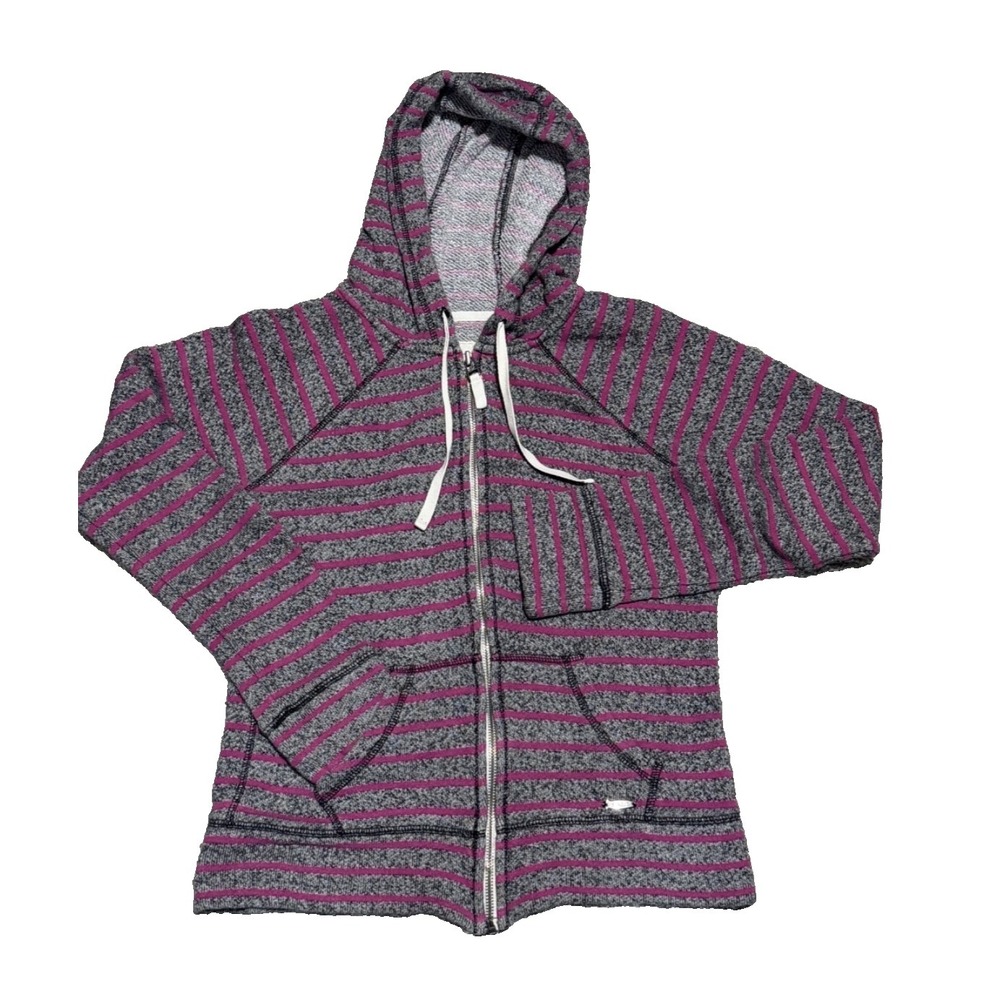 Nollie Women's Small Pink/Black/Grey Stripped Full Zip Up Hoodie W Pockets Y2K